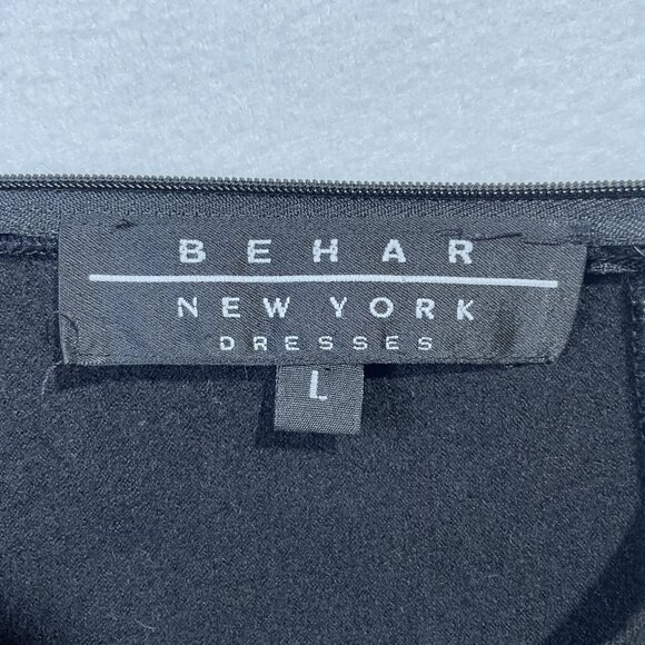 Behar New York Wool Sweater Dress Black A Line Mini Long Sleeves Size L - Picture 14 of 15